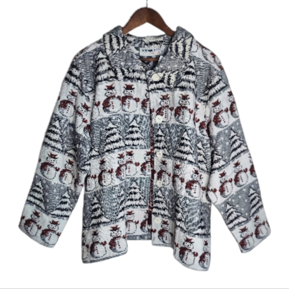 NWOT Vintage Bedford Fair Tapestry Christmas/Winter Jacket Snowman